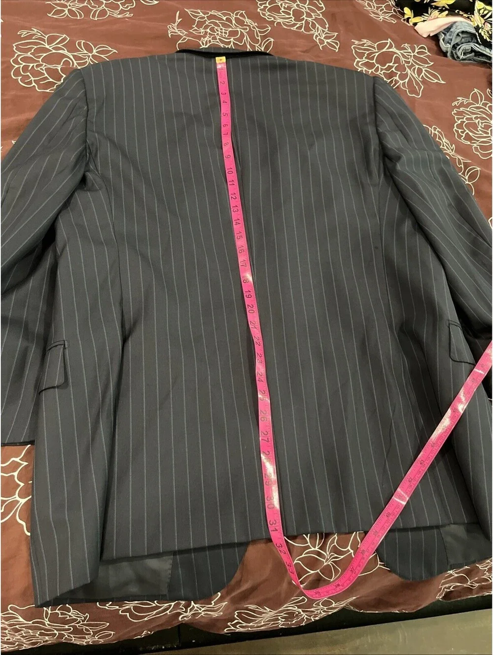 ERMENEGILDO ZEGNA MENS SUIT JACKET BLAZER 44R BLUE WITH PINSTRIPES WOOL SILK